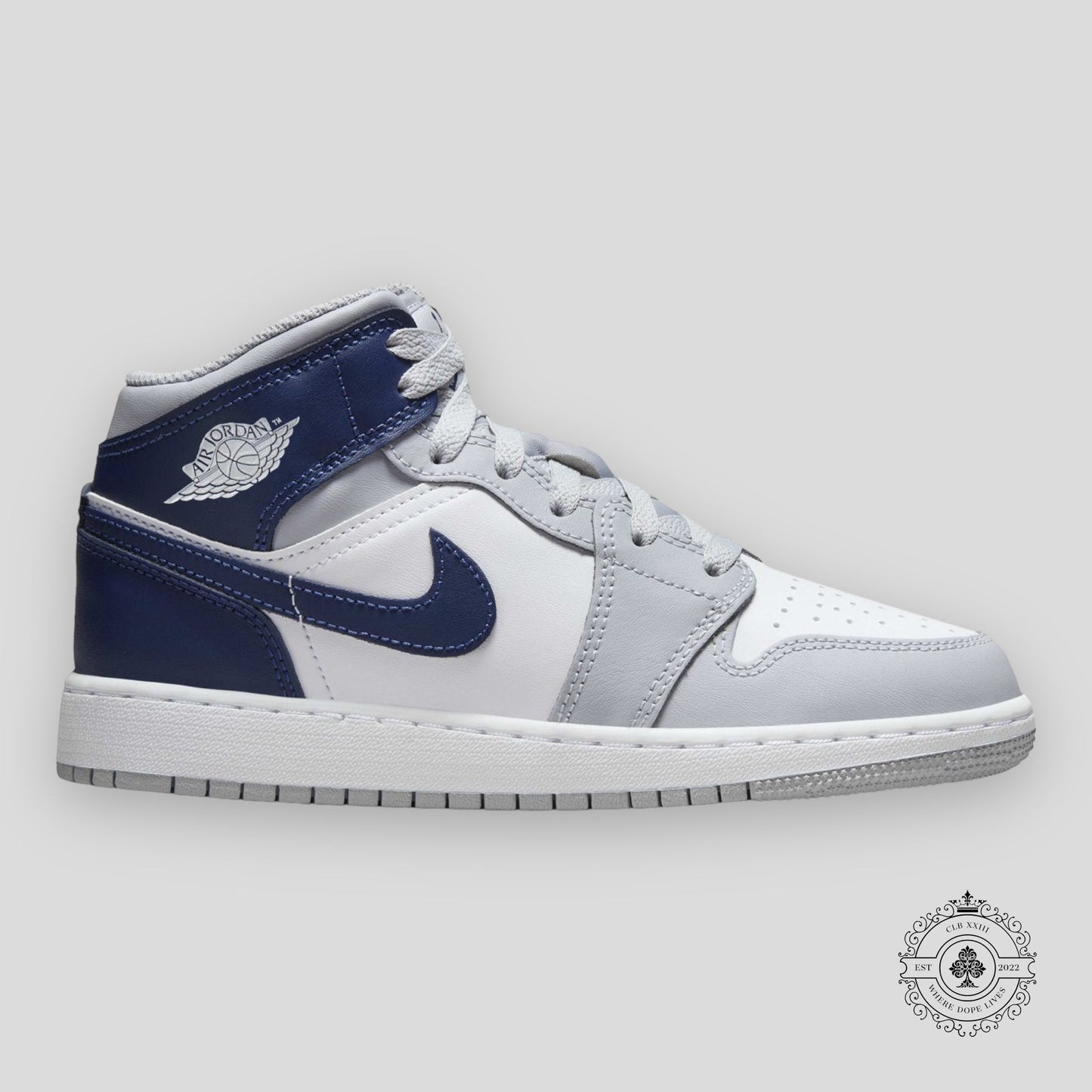 Air Jordan 1 Mid GS Wolf Grey Midnight Navy