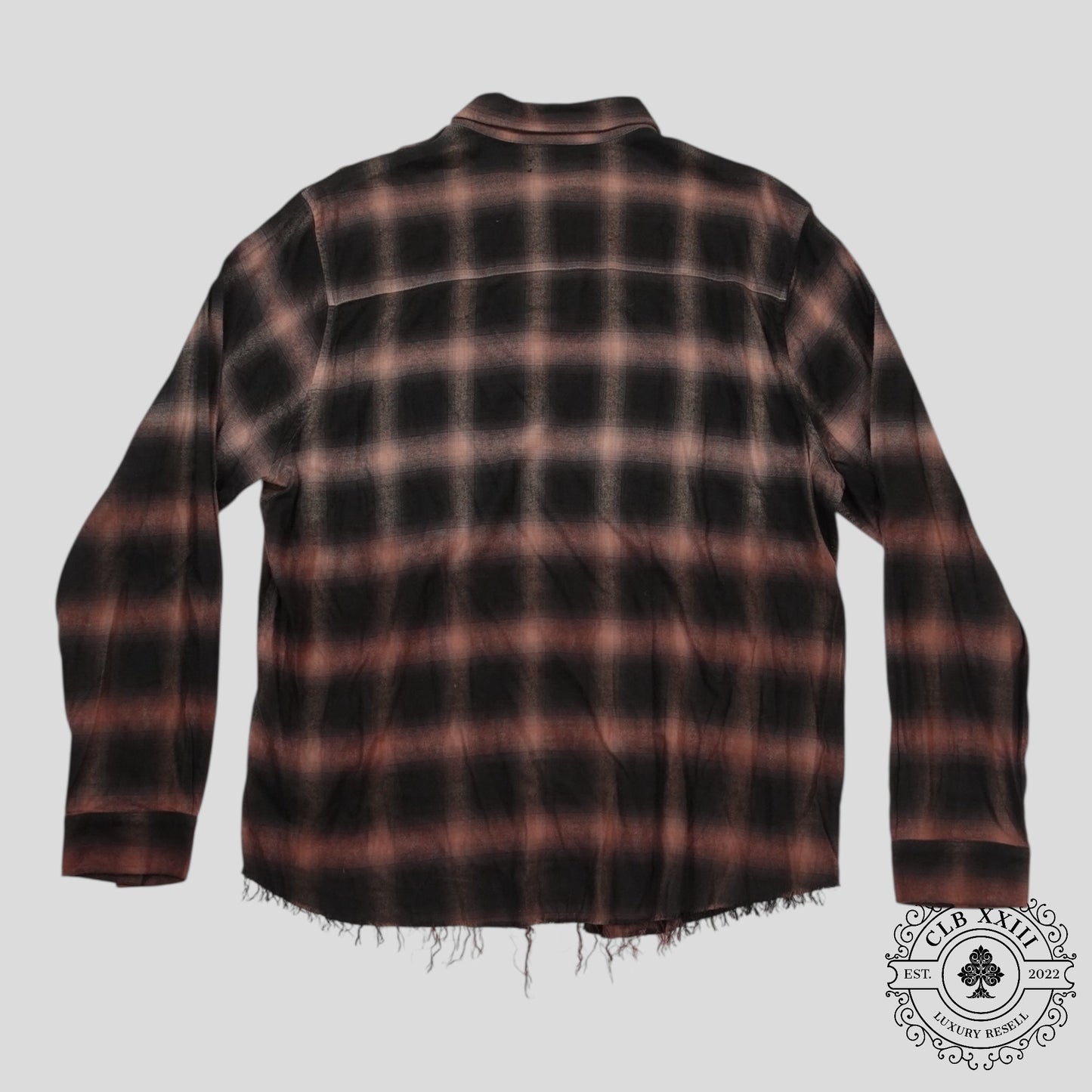 Amiri Distressed Plaid Button Up in Brown