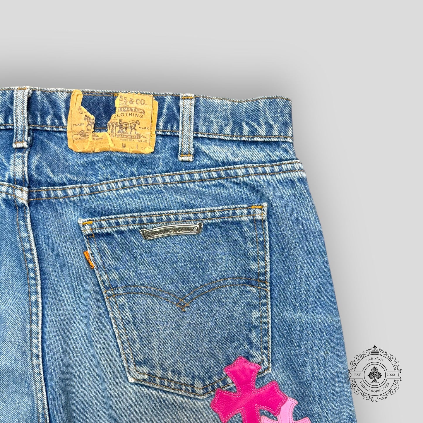 Chrome Hearts Pink Cross Patch Jeans