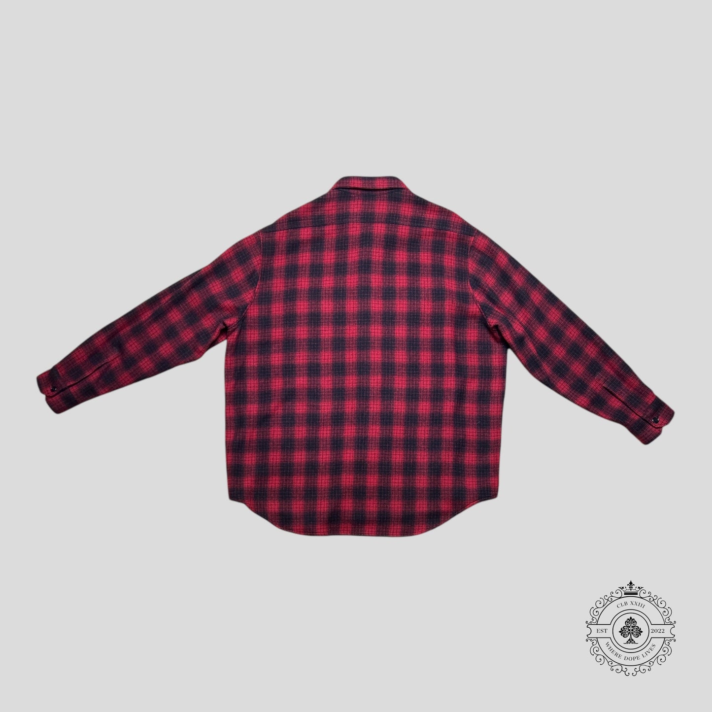 Celine Heavy Wool Flannel Oversized Shirt in Red/Black