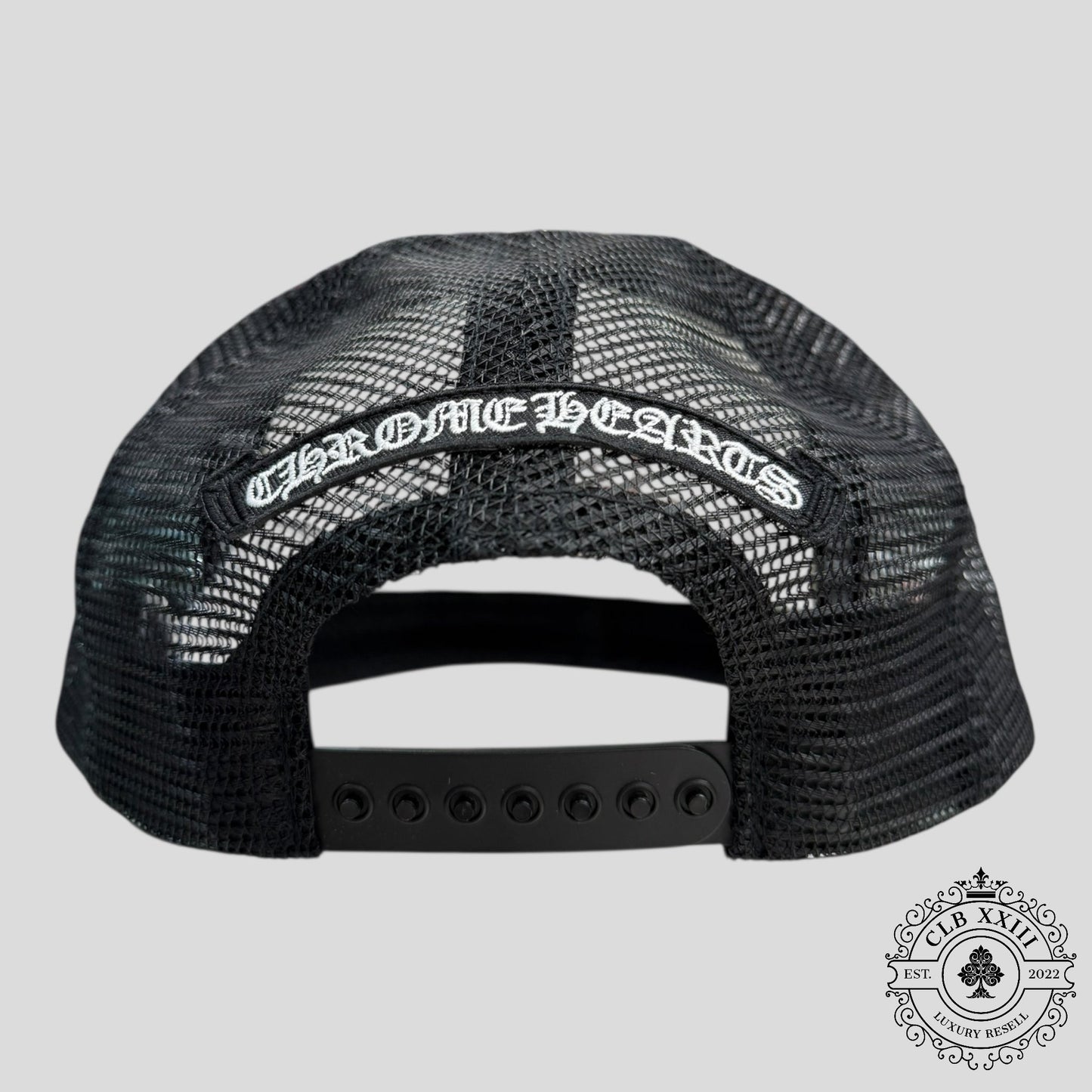 Chrome Hearts Triple Cross Trucker Hat in White/Red/Blue