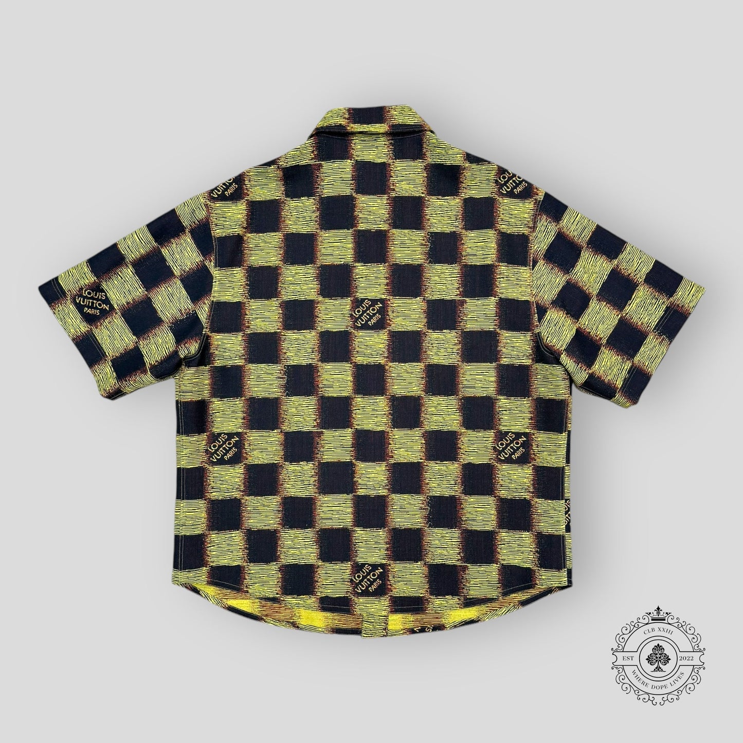 Louis Vuitton Short-Sleeved Damier Wool Shirt in Black/Yellow