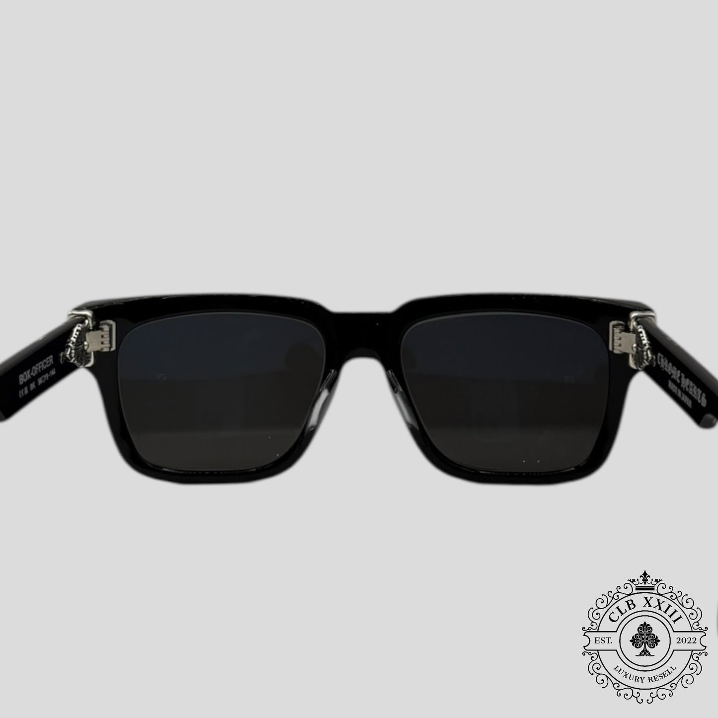 Chrome Hearts Diamond Embellished Box Officer Sunglasses in Black/Silver