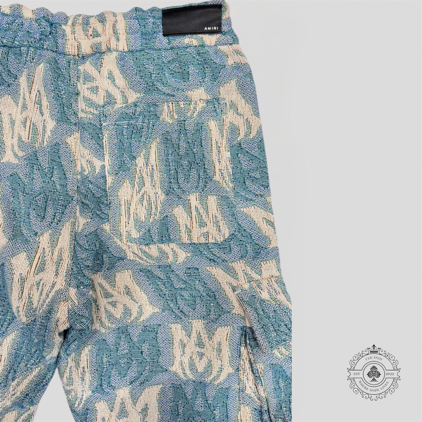 Amiri MA Tapestry Cargo Flare Pants in Blue