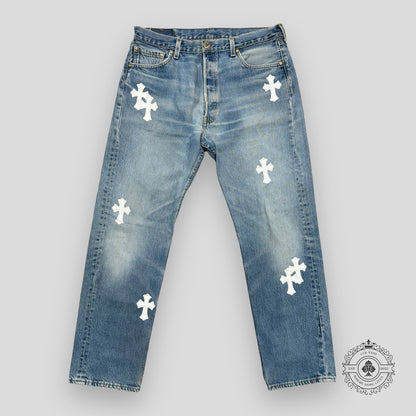 Chrome Hearts White Cross Patch Jeans