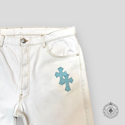 Chrome Hearts Cross Patch Jeans in White / Blue