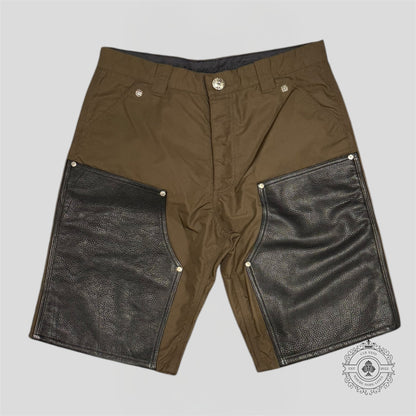 Chrome Hearts Leather Knee Nylon Shorts in Brown / Pink
