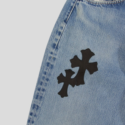 Chrome Hearts Cross Patch Levi 501 Red Line Jeans in Medium Wash/Black