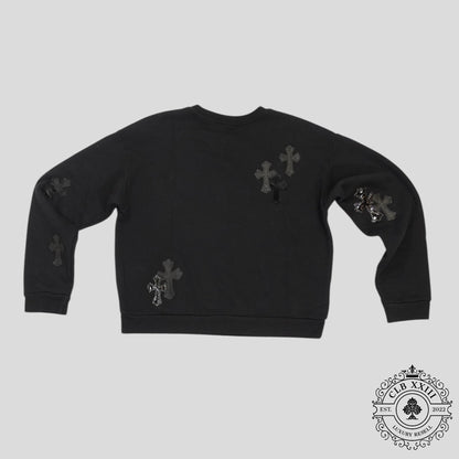 Chrome Hearts Leather Cross Patch Crewneck in Black