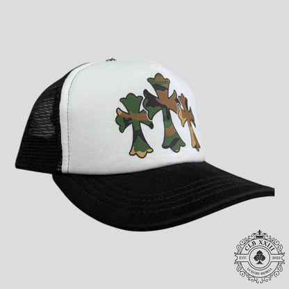 Chrome Hearts Triple Cross Trucker Hat in Black / Camo