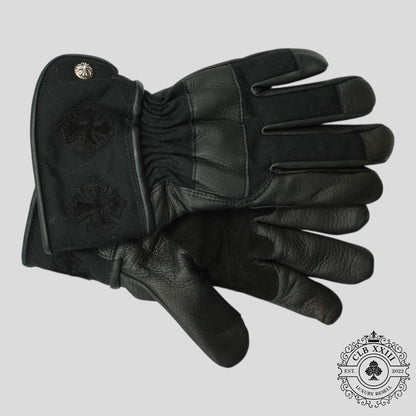 Chrome Hearts Plus Patch Leather Moto Gloves in Black
