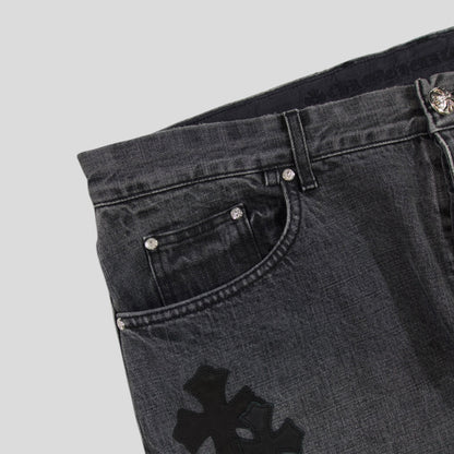 Chrome Heart Fleur Knee Denim in Black/White