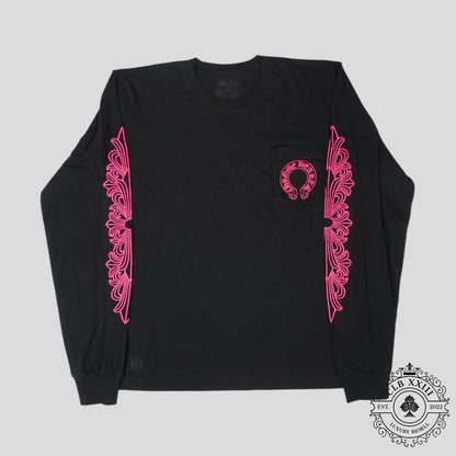 Chrome Hearts Horseshoe Logo Long Sleeve Tee in Black/Pink