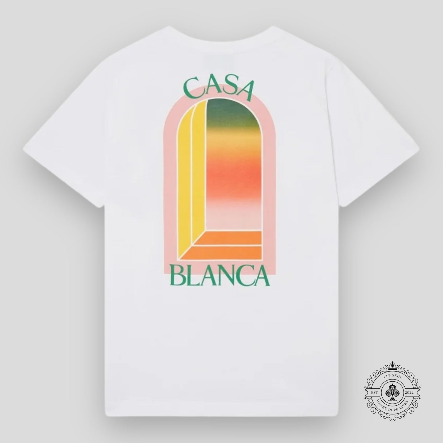 Casablanca Gradient Arch Logo Tee in White & Pink