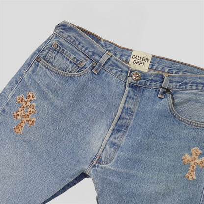 Chrome Hearts X Gallery Dept. Leopard Cross Patch Jeans