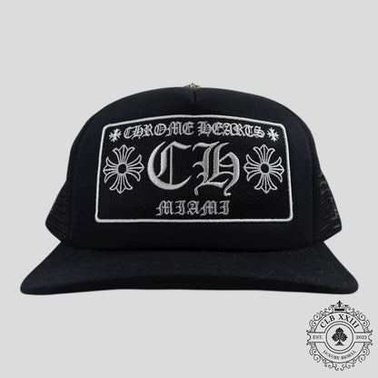 Chrome Hearts Miami Exclusive CH Patch Trucker Hat in Black