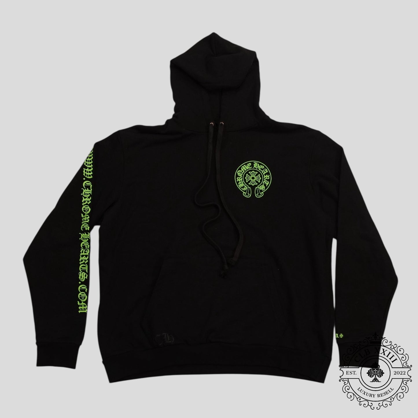 Chrome Hearts Signed Leather Cross Patch Horseshoe Logo Hoodie in Black/Green