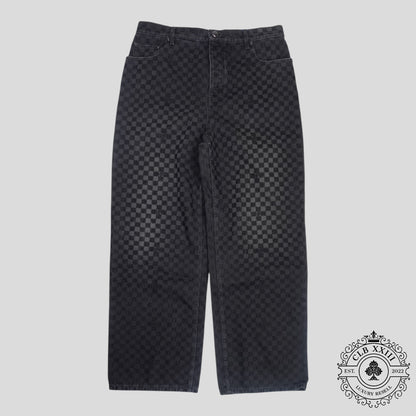 Louis Vuitton Damier Ultrablack Flocked Wide Leg Denim Pants in Black