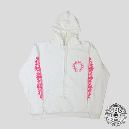 Chrome Hearts Horseshoe Logo Hoodie in White/Pink