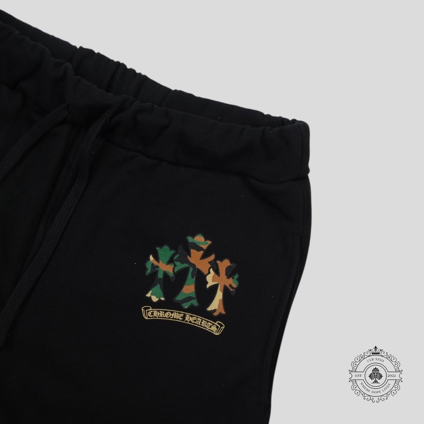 Chrome Hearts Triple Cross Sweatpants in Black/Camo