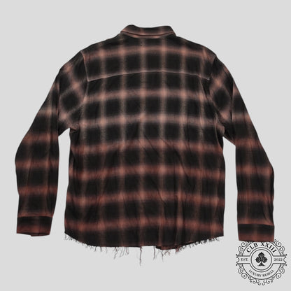 Amiri Distressed Plaid Button Up in Brown