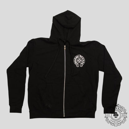 CHROME HEARTS MIAMI EXCLUSIVE HORSESHOE LOGO ZIP-UP HOODIE - BLACK