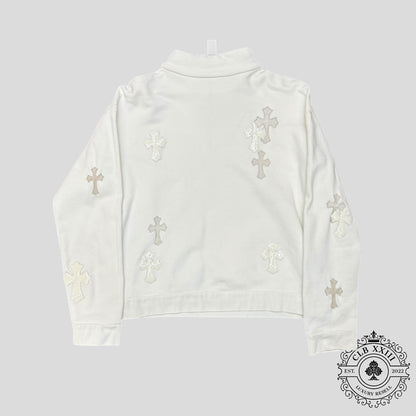 Chrome Hearts Leather Cross Patch Quarter Zip in White