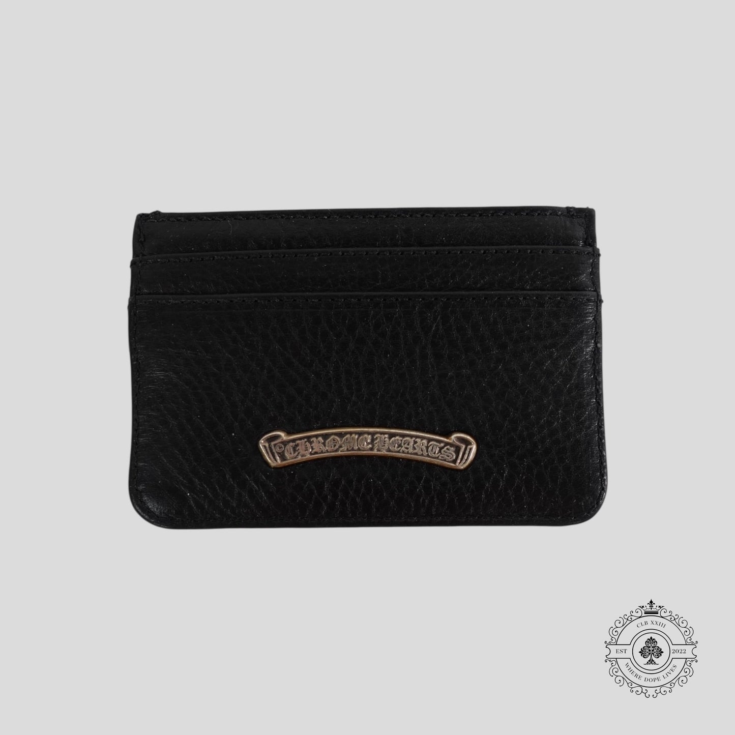 Chrome Hearts Leather Scroll Plate Cardholder in Black