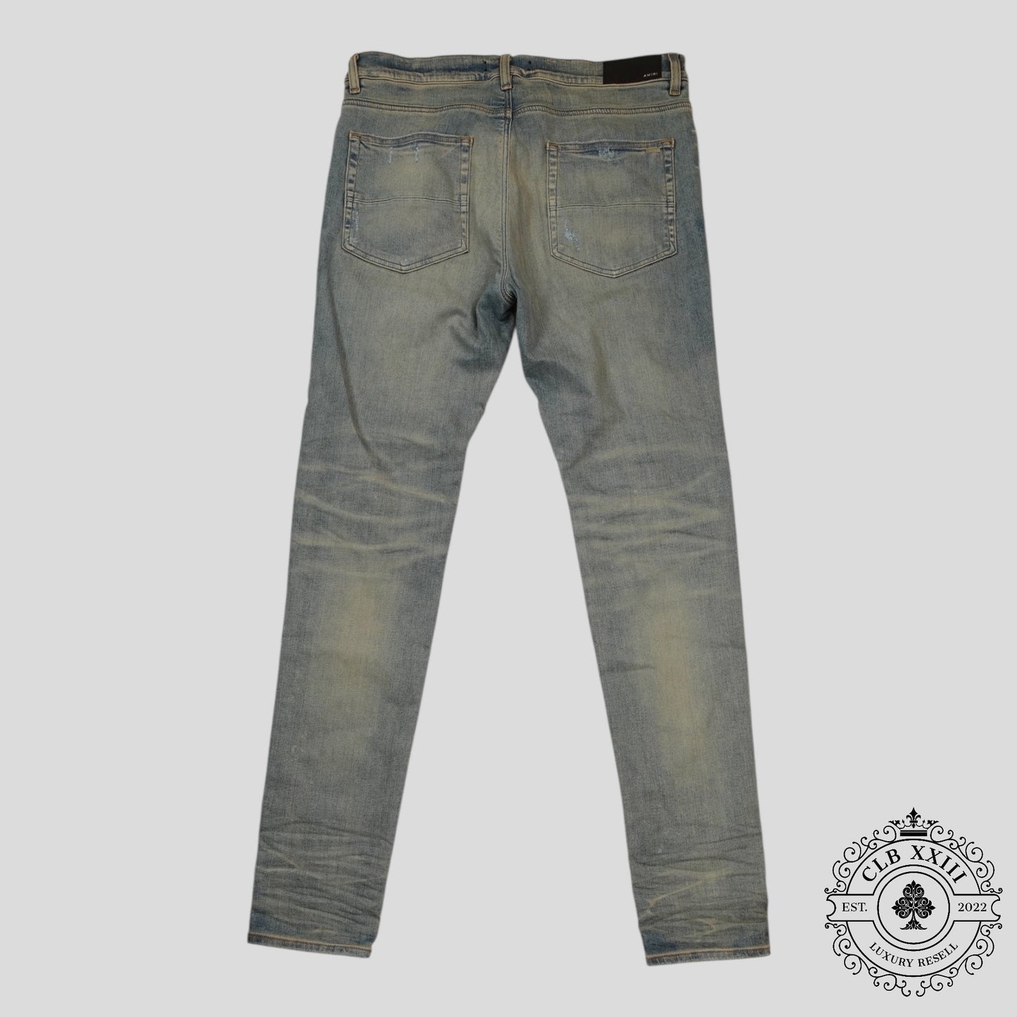 Amiri MX1 Plaid Patch Jeans in Clay Indigo/Red