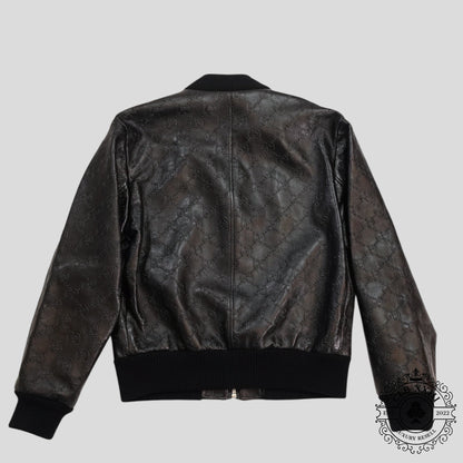 Gucci GG Leather Bomber Jacket in Black