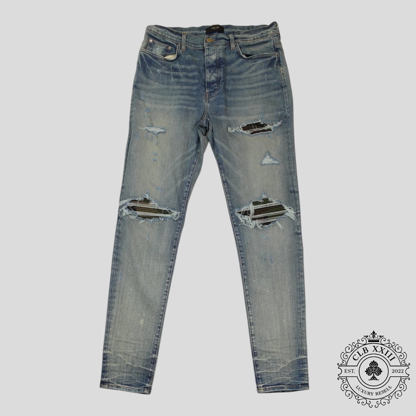 Amiri MX1 Camo Patch Jeans in Clay Indigo