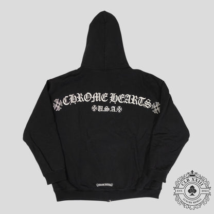 Chrome Hearts T Bar Logo Thermal Zip Up Hoodie in Black