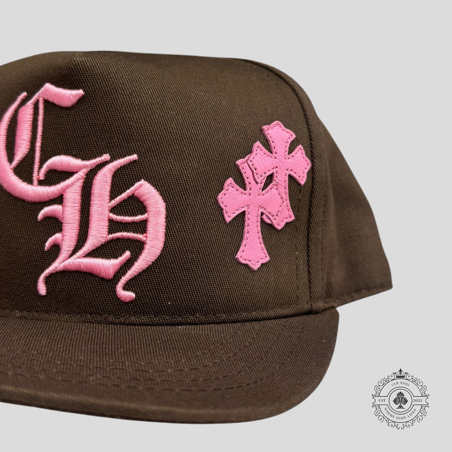 Chrome Hearts Leather Cross Patch Hat in Brown / Pink