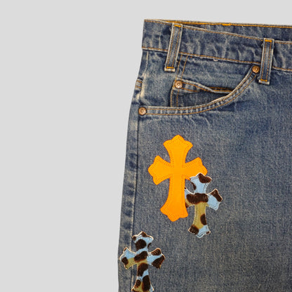 Chrome Hearts St Barth Jeans in Orange / Blue