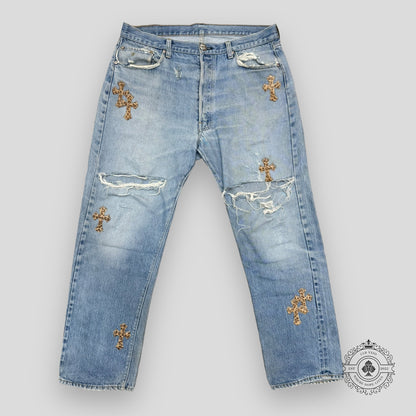 Chrome Hearts Leopard Cross Patch Jeans