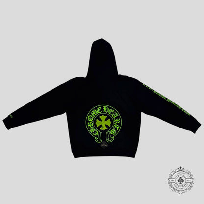CHROME HEARTS SIGNED LEATHER CROSS PATCH HOODIE - BLACK/GREEN