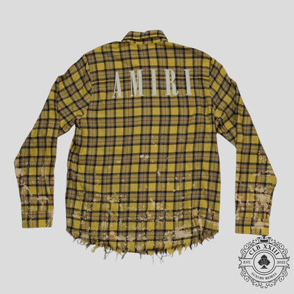 Amiri Splatter Plaid Button Up in Yellow