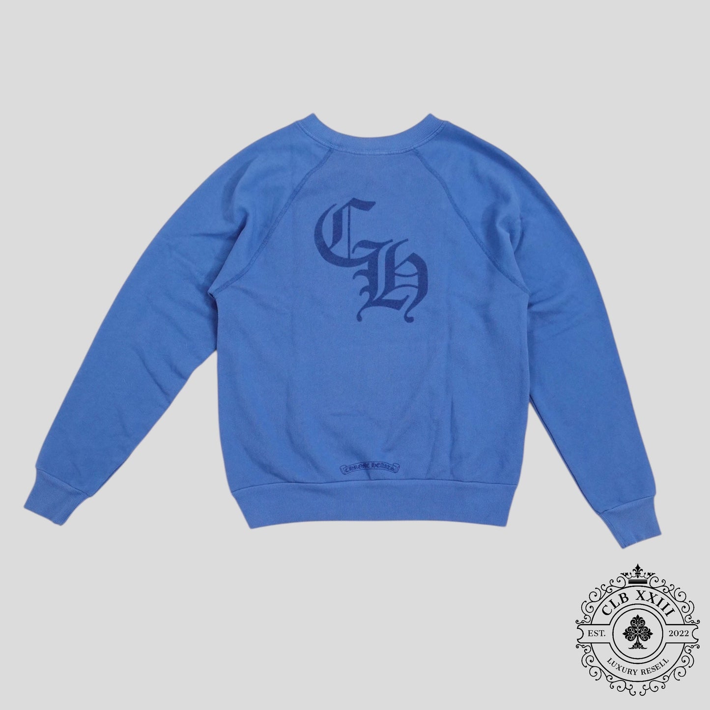 Chrome Hearts Women's Triple Cross CH Flocked Crewneck in Blue