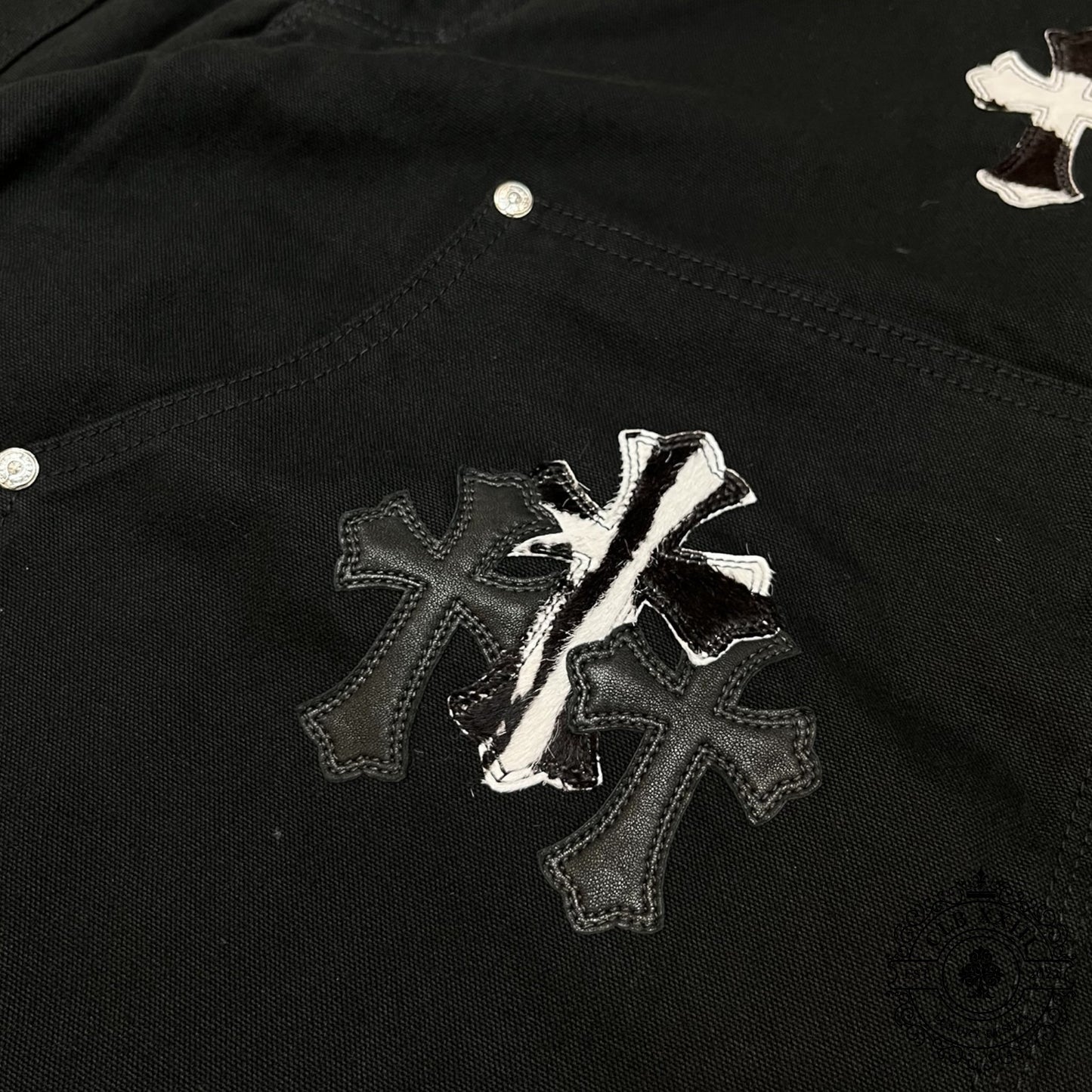 Chrome Hearts Cross Patch Double Knee Carpenter Pants in Black/Zebra