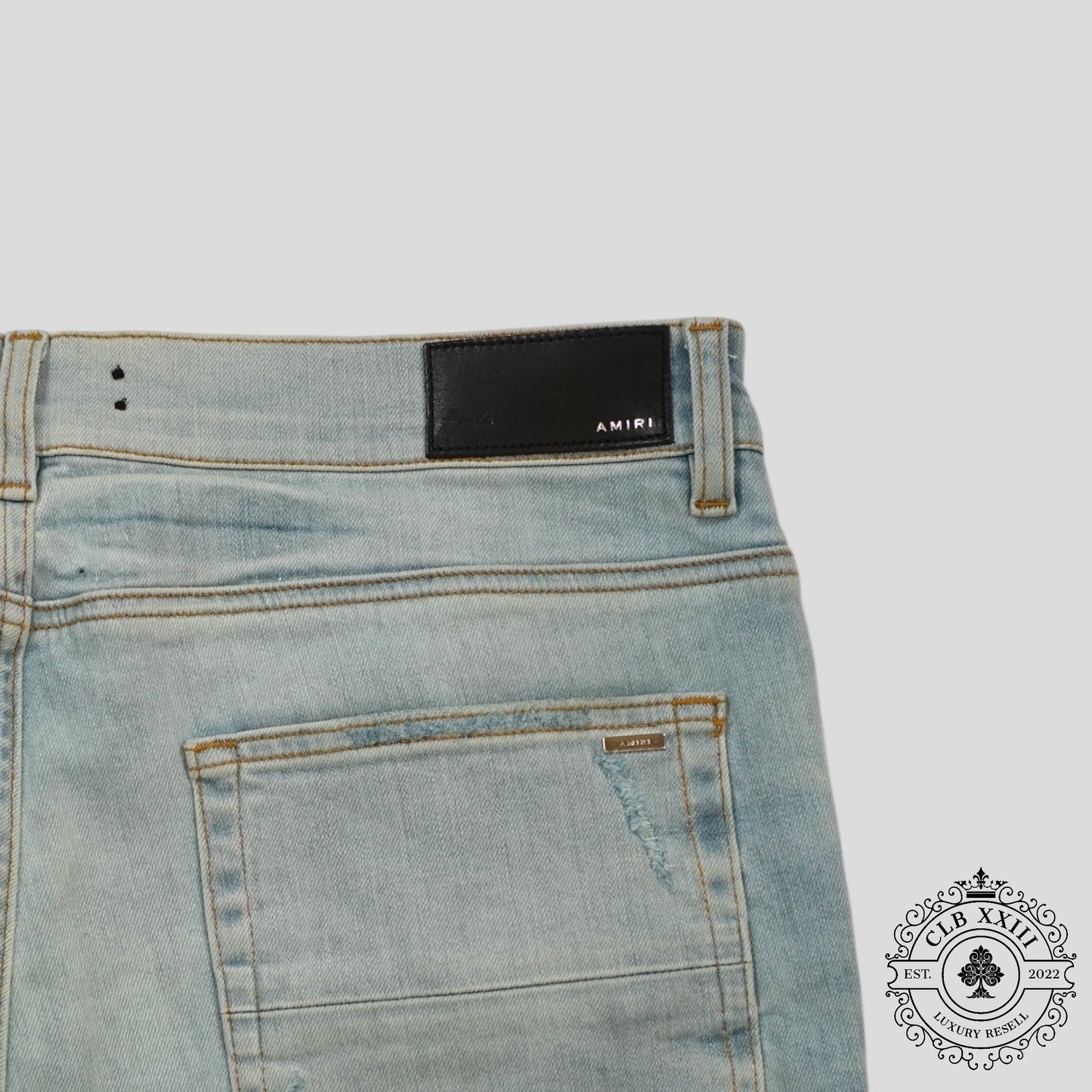 Amiri Watercolor Patch Jeans in Light Wash/Multicolor