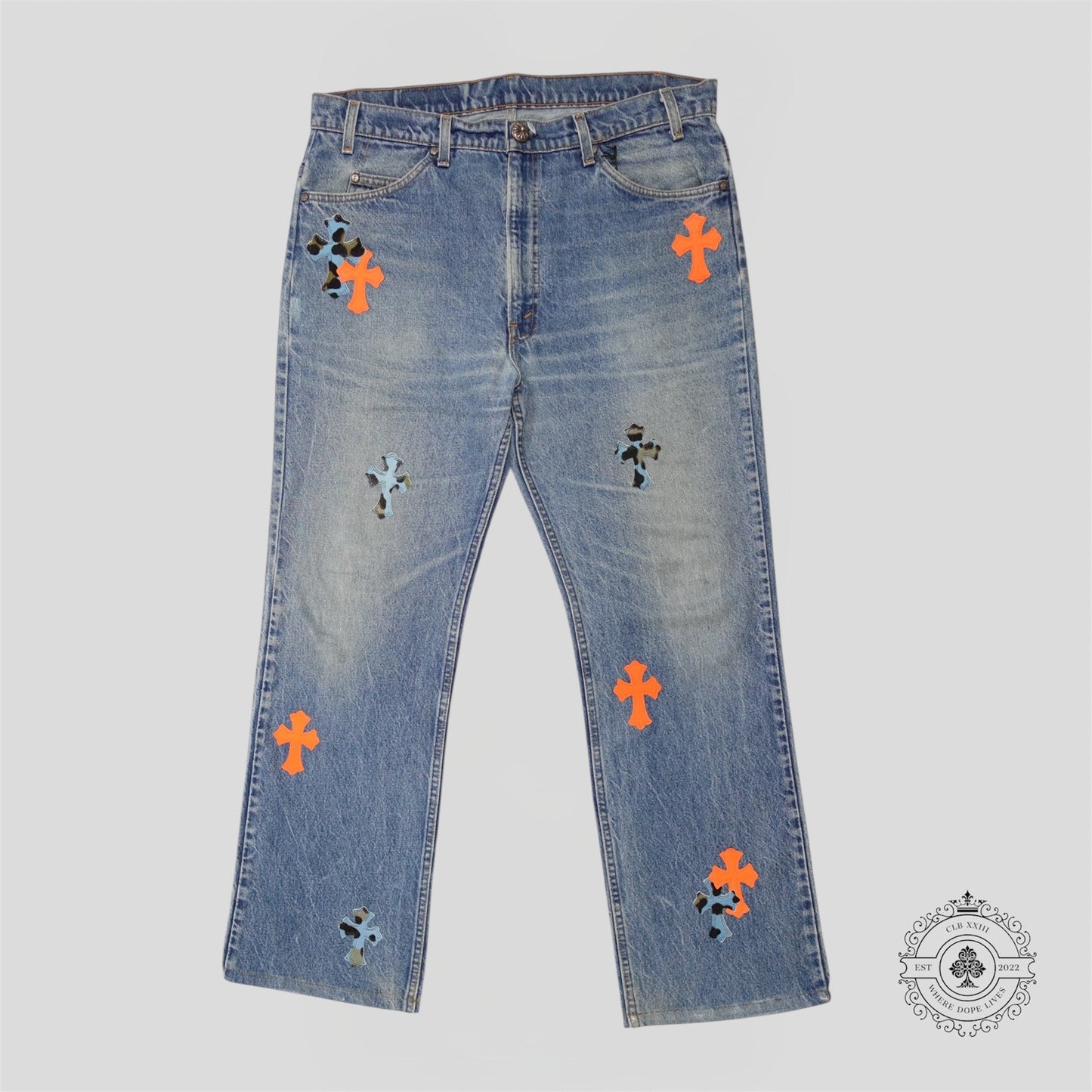 Chrome Hearts St Barth Jeans in Orange / Blue