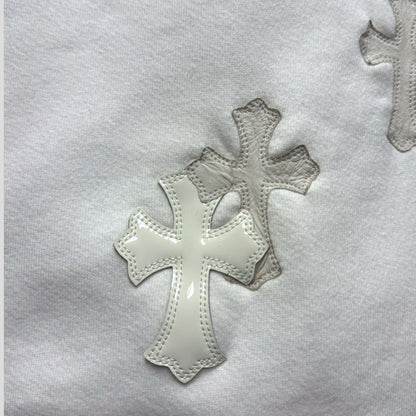 Chrome Hearts Leather Cross Patch Quarter Zip in White