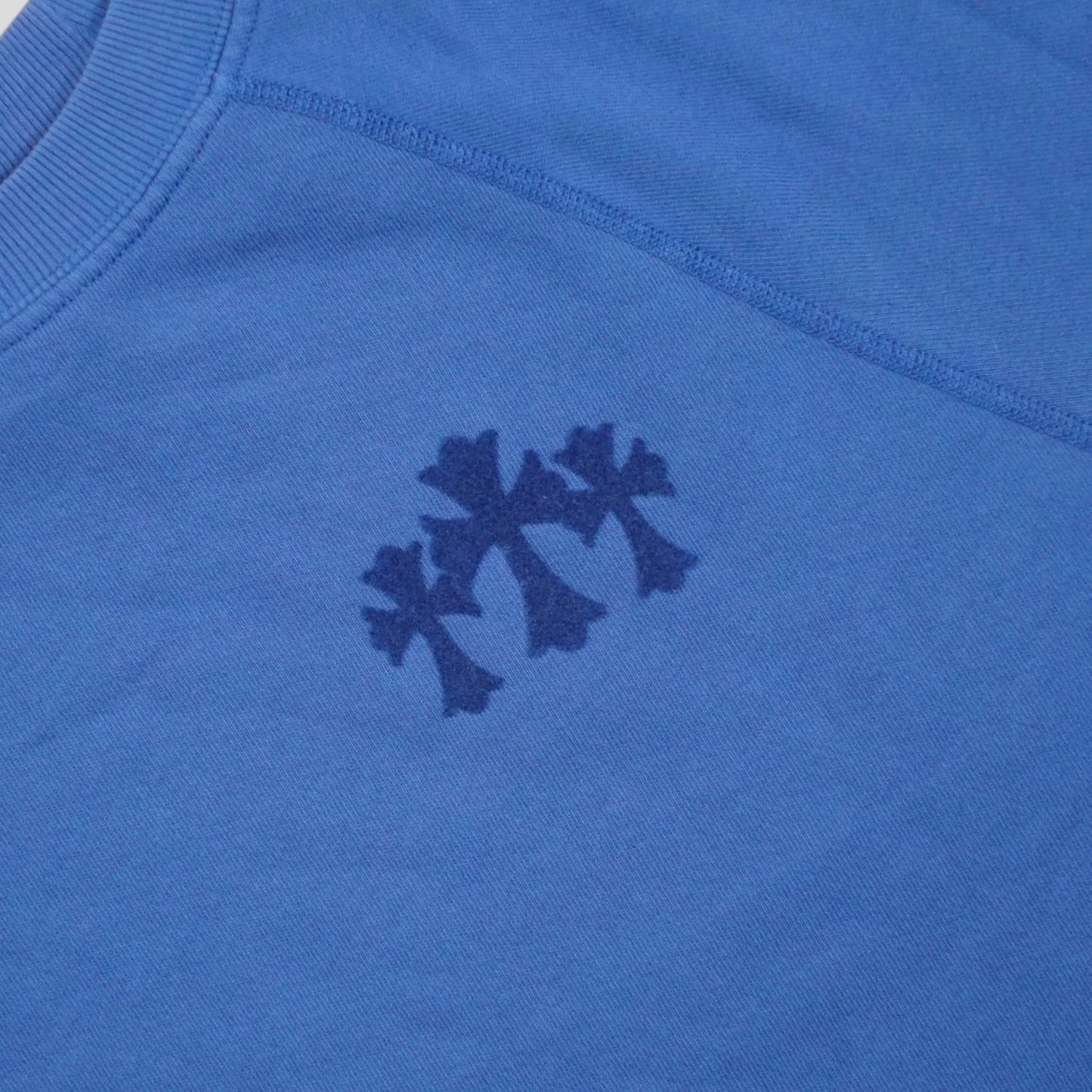 Chrome Hearts Women's Triple Cross CH Flocked Crewneck in Blue
