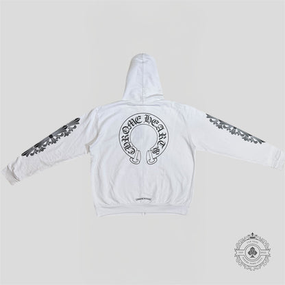 Chrome Hearts Horseshoe Zip-Up Hoodie in White