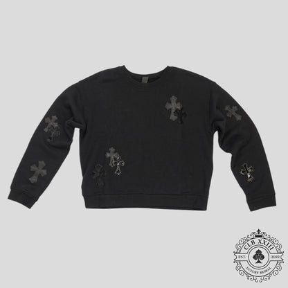 Chrome Hearts Leather Cross Patch Crewneck in Black