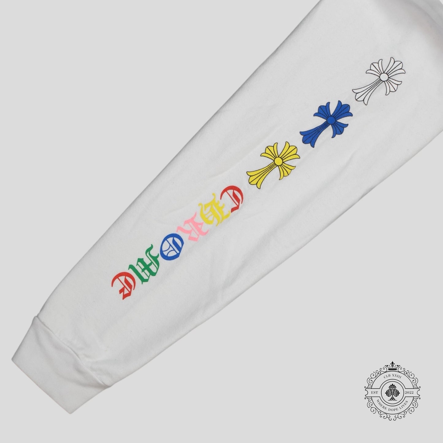 Chrome Hearts Triple Cross Hoodie in White/Multicolor