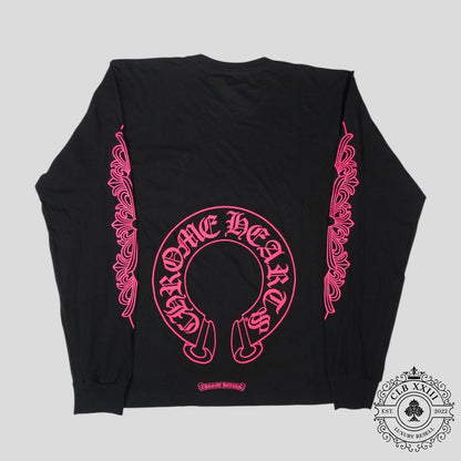 Chrome Hearts Horseshoe Logo Long Sleeve Tee in Black/Pink