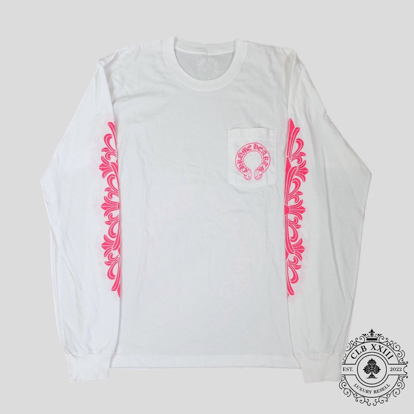 Chrome Hearts Horseshoe Logo Long Sleeve Tee in White/Pink