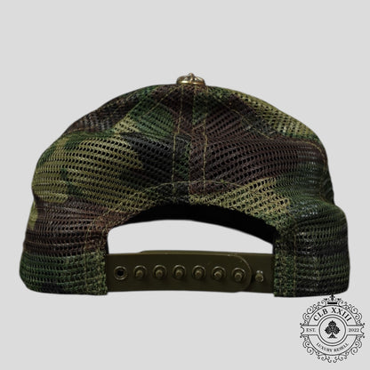 Chrome Hearts Leather Triple Cross Trucker Hat in Camo/Orange