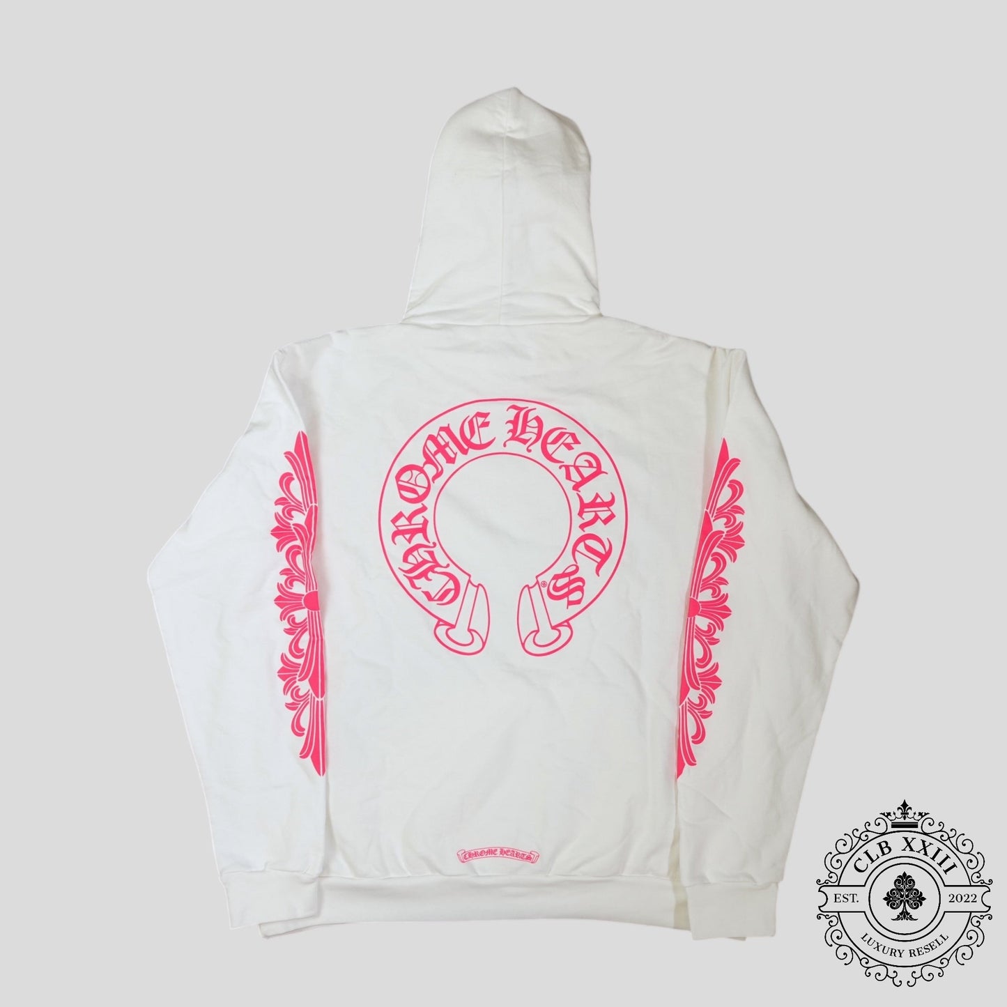 Chrome Hearts Horseshoe Logo Hoodie in White/Pink